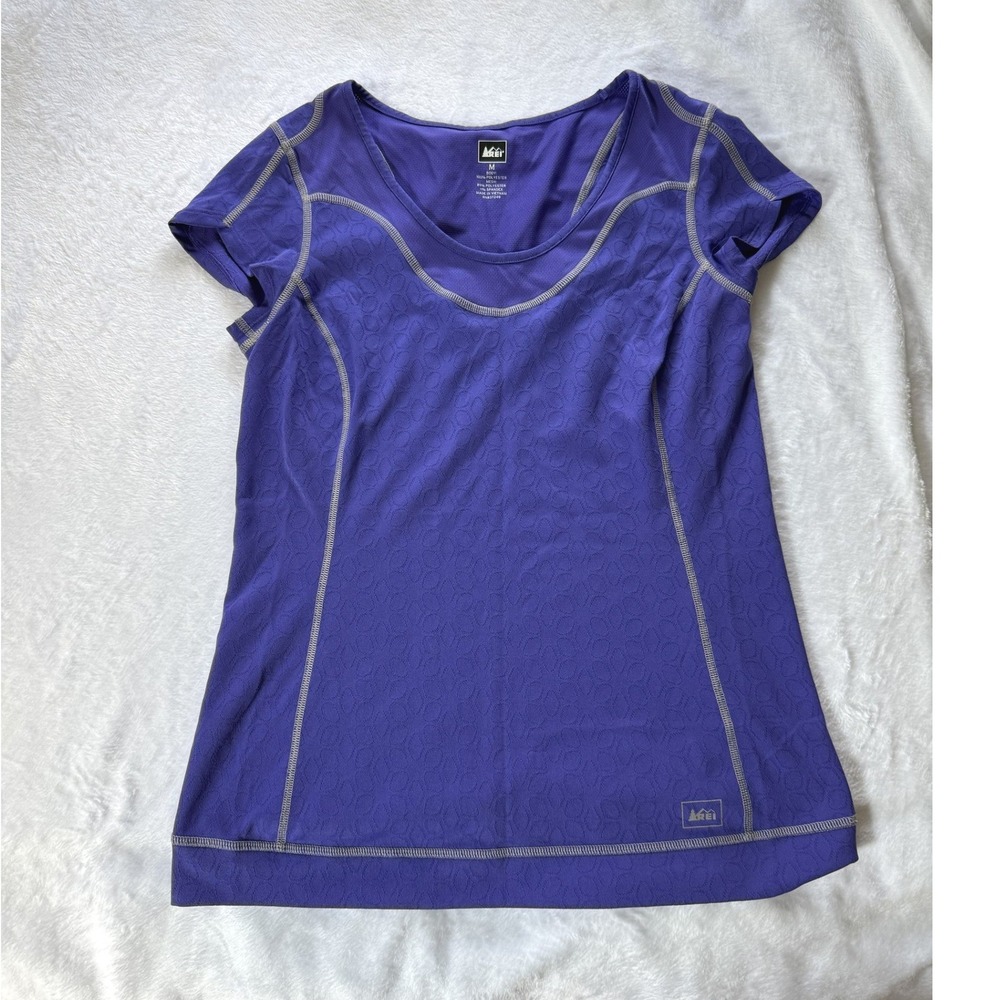 REI Womens Purple Mesh Panel Activewear Short Sleeve Top Size M RN37249
